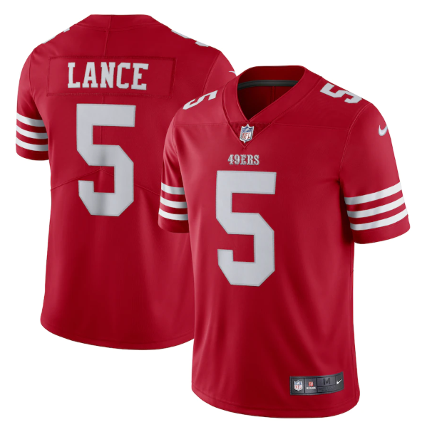 Men's San Francisco 49ers #5 Trey Lance 2022 New Scarlet Vapor Untouchable Limited Stitched Football Jersey Men's San Francisco 49ers #5 Trey Lance 2022 New Scarlet Vapor Untouchable Limited Stitched Football Jersey